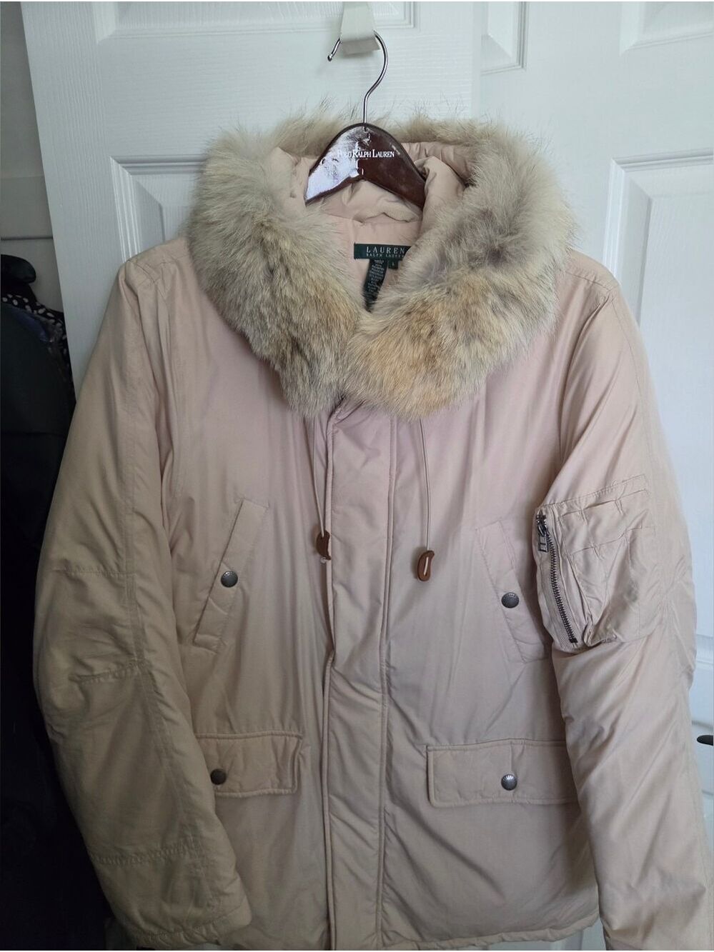 Vtg "Ralph Lauren Coyote Fur Hood Puffer" L